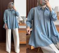 KINAYA PAYET SHAKILLA BLOUSE KEMEJA ATASAN CASUAL WANITA KEKINIAN - Biru Muda, S (LD 95)