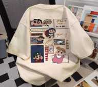 Korean Style Baju Kaos Lucu Wanita Oversize Krayon Shin-Chan Printing Baju Atasan Lengan Pendek Wanita Hitam Kaos Oversize Terbaru dengan Desain Unik dan Menarik - Hitam, XL